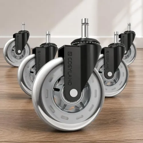 COSYLAND 5pcs Ruedas Silla Oficina - 10 mm x 22 mm (para 1-KEA) - Deslizan Suavidad y Silencio - No Rayan el Suelo - Gris