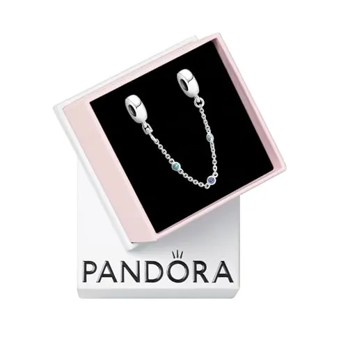 Pandora Moments Cadena de seguridad de plata de ley con cristal azul estelar y azul claraboya