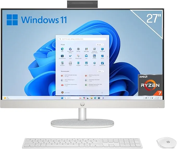 HP 27-cr0005ss - Ordenador de 27" Full HD con Cámara, Teclado y Ratón Inalámbricos (AMD Ryzen 7 7730U, 16GB RAM, 1TB SSD, AMD Radeon Graphics, Windows 11) Blanco - Teclado QWERTY Español