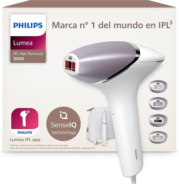 Philips Lumea serie 8000, dispositivo de depilación IPL, alternativa de depilación láser, tecnología SenseIQ, 4 accesorios para el cuerpo, lápiz recortador compacto satén, BRI949/00