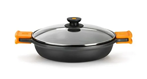 BRA Efficient Cacerola baja con tapa de cristal y asas de silicona, 30 cm, con antiadherente, apta para inducción, Libre de PFOA, Color Negro