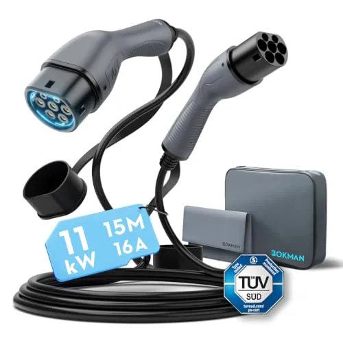 bokman EV Cable de Carga Tipo 2 11kW 15 Metros