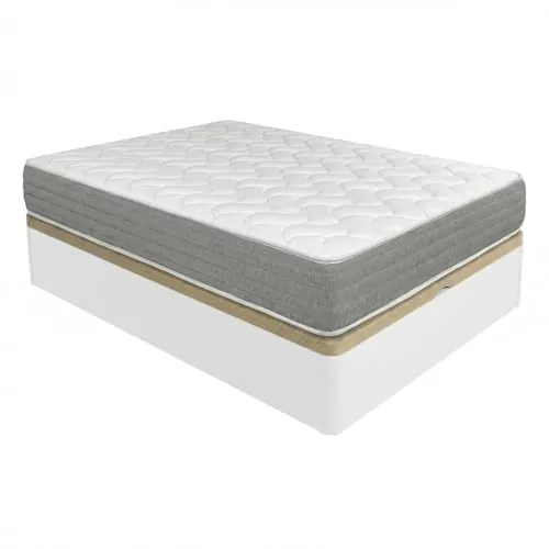 DUÉRMETE ONLINE - Pack Colchón Viscoelástico Viscotec con Canapé Madera Abatible Gran Capacidad, Color Blanco 90 x 190 cm