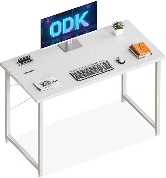 ODK Escritorio Pequeña, 100x48cm Mesa de Estudio de Ordenador con Pies Ajustables Mesa de Escritura de Ordenador para Oficina, Dormitorio, Blanco