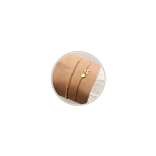 CASSIECA Pulsera Inicial de Oro para Mujer con Corazón y Dijes de Letras Personalizadas - Regalo de Confirmación para Niñas