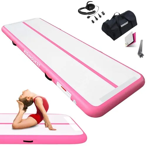 RISINGUKST Air Met Track - Colchoneta de gimnasia artística 2m/3m/4m/5m/6m Colchoneta inflable para gimnasia 10/15/20cm deportiva con bomba para ejercicio/yoga/gimnasio (Rosa, 200 * 100 * 10cm)