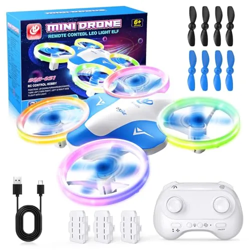 Korffe Mini Dron Para Niños De 6, 7, 8, 9 Y 10 Años, Avión Teledirigido De Juguete Para Niños Y Principiantes Con Luces Led, Ideal Para Interiores Y Exteriores, Ideal Como Regalo Para Y Niñas