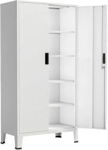YOUDENOVA Armario archivador de metal de 180 x 80 x 40 con cerradura con 2 puertas, armario multiusos con 5 niveles, armario multiusos con estantes ajustables, color blanco