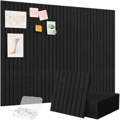Lifewit Pizarra Adhesiva de Feltro 120 x 90 cm, Juego de 12 Pizarras Alternativas de Corcho, Pizarra Memo con 50 Chinchetas para la Oficina, la Cocina, la Habitación de los Niños, Negro