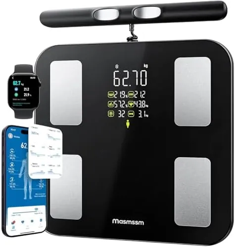 Báscula de Baño Digital 8 Electrodos, Báscula Grasa Corporal Inteligente con Gran Pantalla VA, 28 Métricas, Análisis Corporal BIA Doble Frecuencia, Compatible iOS y Android, 30*30cm, Máx. 180kg/400lb