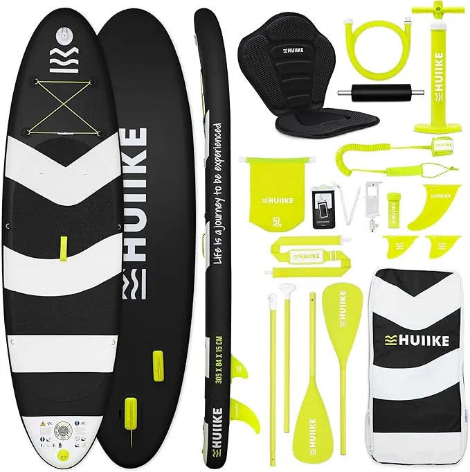 HUIIKE Tabla Paddle Surf Hinchable con Accesorios Incluidos, Remo, Quillas, Inflador. Stand Up Paddle Board Gran Estabilidad y Resistencia. 305 x 84 x 15 cm, Soporta hasta 130 kg