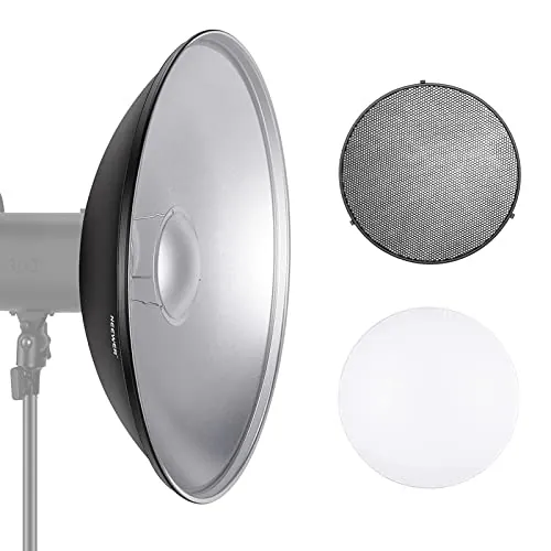 NEEWER Reflector de Montaje Bowens de Metal de 55 cm con difusor Blanco, Rejilla de Panal para luz de Video estroboscópica Compatible con Godox AD600 NEEWER CB60 Q4 Vision 4 S101 Series, NK-NARC22