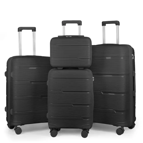 MERCURY TEXTIL- Juego de 4 Maletas de Viaje (Negro) | Neceser, Cabina, Mediana y Grande de Polipropileno con Ruedas Giratorias 360º y Cierre de Seguridad.