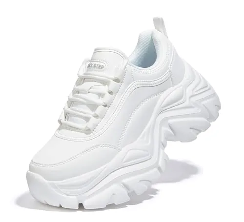 LUCKY STEP Zapatillas Gruesas para Mujer, Zapatos Casuales con Plataforma de Moda, cómodas Zapatillas de tacón de cuña (Blanco, 8.5US-39EU-6UK)