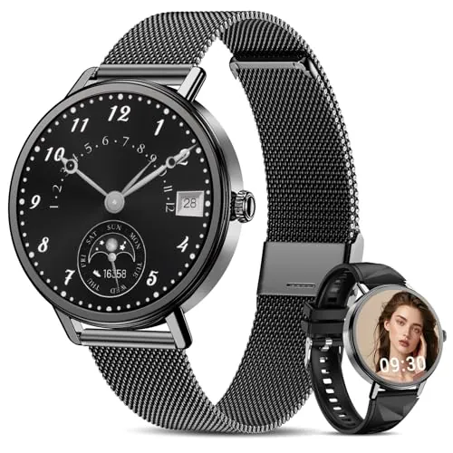 IOWODO Reloj Inteligente Mujer con Llamadas Bluetooth, 1.26" Smartwatch Mujer Elegante con 2 Correas, 24h Pulsómetro/SpO2/Sueño, 100+ Modos Deporte, IP68, Pulsera Actividad para Android iOS