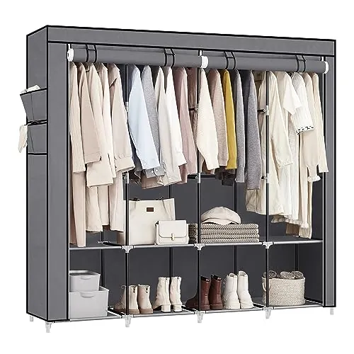 SONGMICS Armario de Tela, 4 Barras de Ropa, Estantes, 45 x 170 x 167 cm