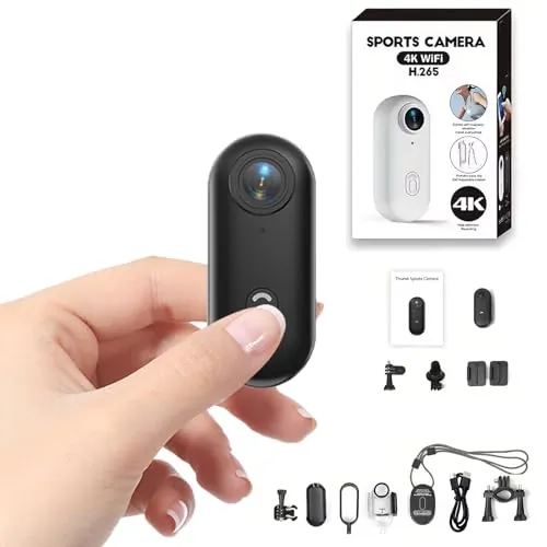 Winnes Mini cámara de acción 4K con Gran Angular de 120° y Clip Trasero de 360°Formato de Audio y Video. Grabación POV Manos Libres. Ideal para Cascos de Bicicleta y Motocicleta (Negro)
