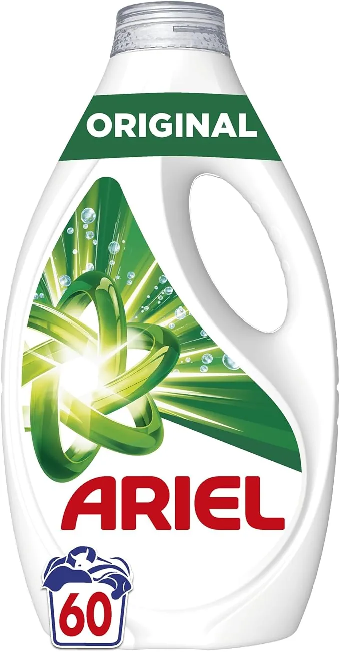 Ariel Detergente Lavadora Liquido 60 Lavados, Original, Jabon Limpieza Mejorada en Ciclos Mas Frios con la Exclusiva Tecnologia de limpieza en Frio