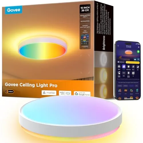 Govee Plafon LED Techo RGBIC 38cm, Lámpara Techo Inteligente 4300lm, 48,5W