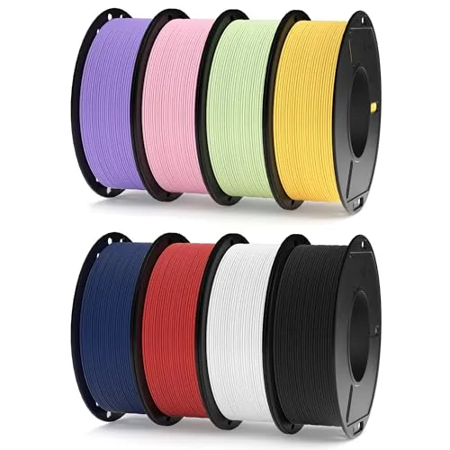 ELEGOO Filamento PLA MATE 1.75 8*250g Bobinas | 8 Rollos Multicolor, 250G por Carrete, Precisión Dimensional +/- 0.02mm, Compatible con la Mayoría de Impresoras 3D