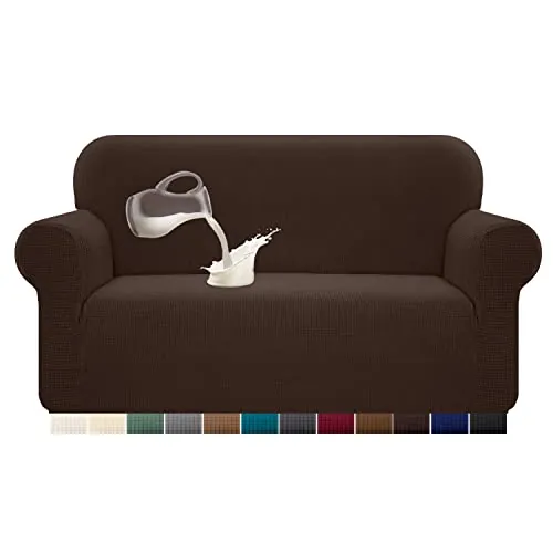 Granbest Funda de sofá elástica, resistente al agua, 1 unidad, de elastano, jacquard, elástica, con espuma antideslizante (2 plazas, chocolate)