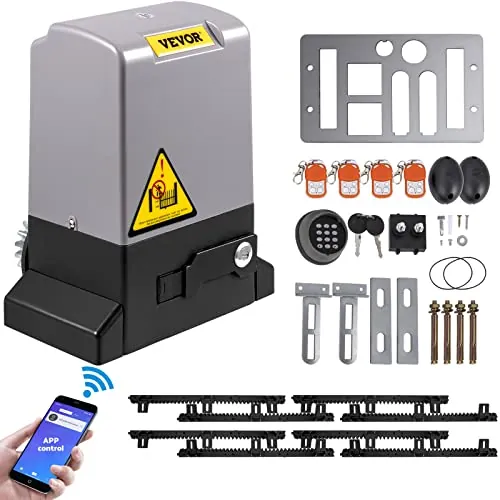 VEVOR 1800 kg Motor Puerta Corredera, Abridor de Puerta Corredera Automático 4 m, con 4 Controles Remotos y Control de APP, Operador de Portón Eléctrico para Pasillo Enrollable Sistema de Seguridad
