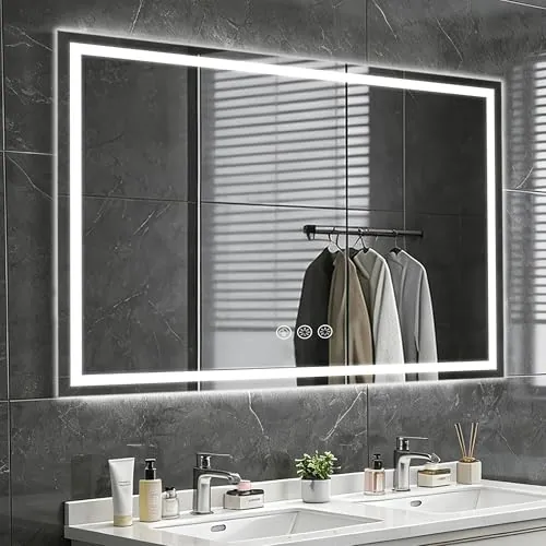 Ratsamee Espejo Baño con Luz 80x100cm, Espejos de Baño con LED con Antivaho, Regulable, 3 Colores Luz, Función Memoria