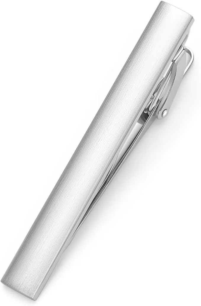HONEY BEAR 1.97"/2.12"/2.36" Clip Pasador de Corbata -Talla Normal para Hombre Necktie, Boda Negocio Regalo,5cm/5.4cm/6cm (Cepillado Plata Horizontal 5cm)