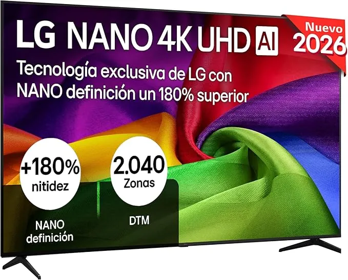 LG 75NU800B6LA - TV 75", Nano 4K UHD AI, Smart TV, WebOS 25 (Actualizable), Procesador Alpha 7 Gen9 AI, 144Hz, HDR10 y Dolby Digital Plus, Magic Remote, Alexa/Google Assistant, Negro