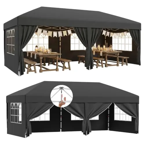Devoko Gazebo Impermeable Plegable 3x6m,Gazebo con Laterales Que Incluye 4 Paredes extraíbles,Carpa Plegable Profesional con 3 Alturas Ajustables, protección UV 50+ para Jardines,Patios y acampadas
