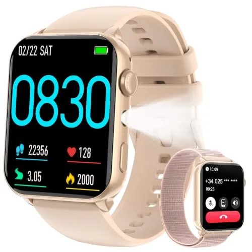 Reloj Inteligente Mujer, Smartwatch Mujer con Linterna y Llamadas Bluetooth, 1.91" Smart Watch con 2 Correas, Notificación, Podómetro, Pulsómetro, Diseño Fino, IP68 Pulsera Actividad para Android iOS