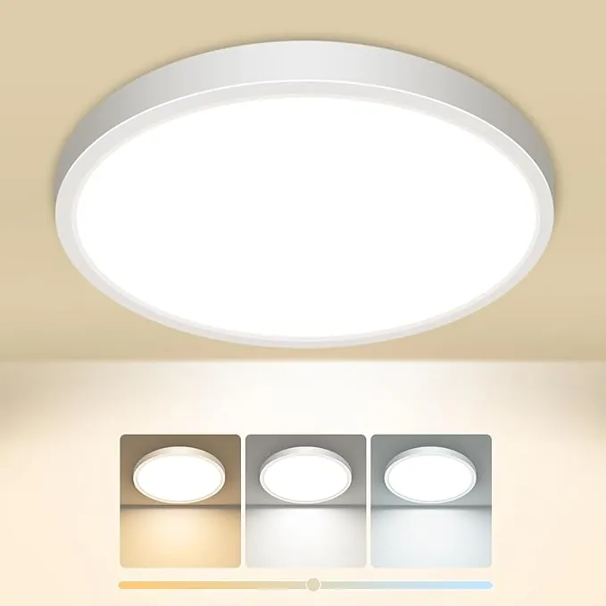 slochi Plafon LED Techo,15W 1500LM Bajo Consumo lampara techo,3000K/4000K/6500K regulableØIP44 Impermeable Ultra Delgado Plafones Para Techo Led,Adecuado para Baño cocina Ø18CM