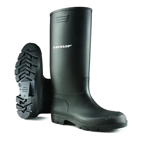 DUNLOP Pricemastor – Botas de agua unisex de PVC y caucho – Impermeables con puntera blanda, resistentes a productos químicos, altas y cómodas – Negras – Tallas 35–48