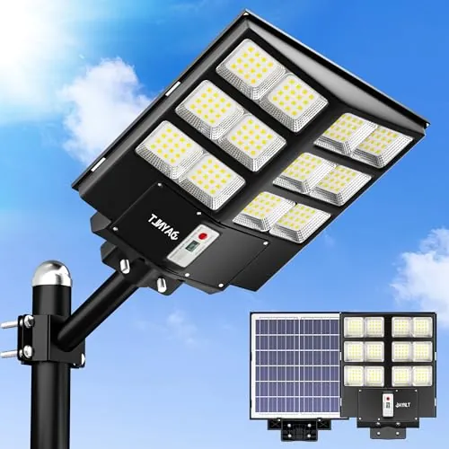 JAYNLT Y-2000W Farolas Solares Exterior, 60000LM 6500K Farola Solar Potente con Sensor de Movimiento, IP67 Impermeables Foco Solar Exterior para Patio, Calzadas, Calle