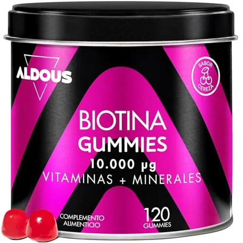 Biotina 120 Gominolas 10.000mcg - Vitaminas para el pelo - Sabor Cereza