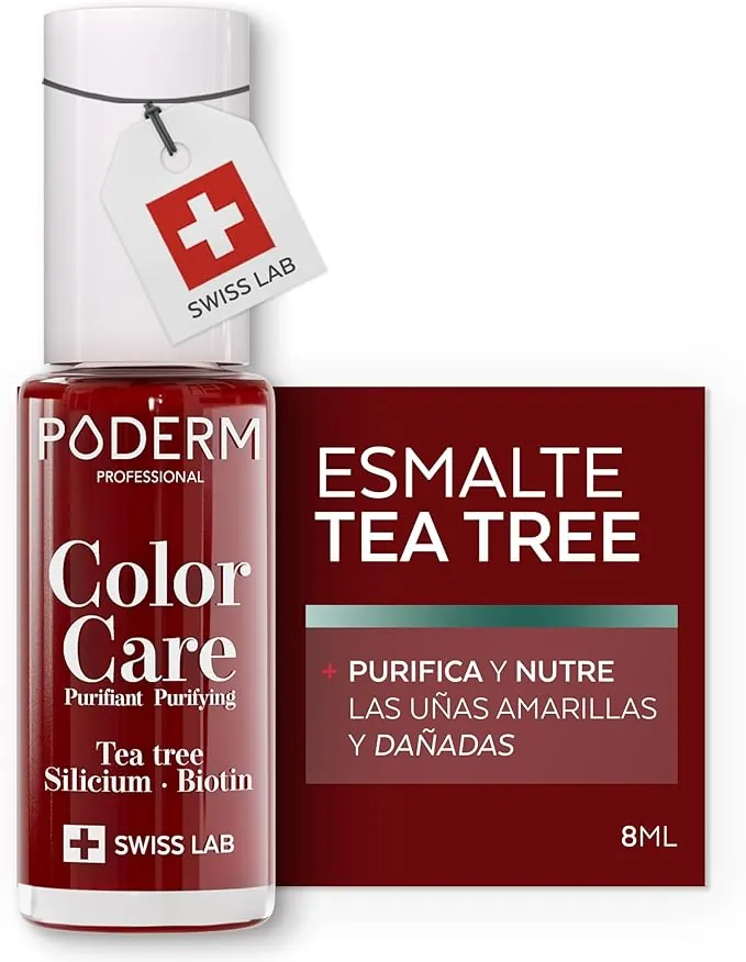 PODERM - ESMALTE DE UÑAS TEA TREE PARA HONGOS - ROJO ALLURE - TRATAR LAS UÑAS AMARILLAS/DAÑADAS - Esmastas-cuidado - Previene y trata HONGOS - CUIDADO 2 IN 1 - FÓRMULA ÚNICA - Hecho en Suiza