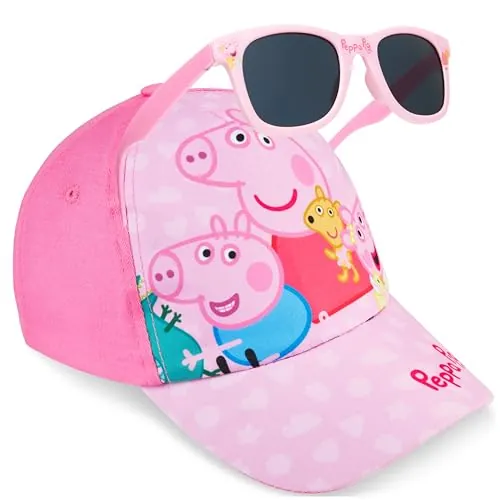 Peppa Pig Gorra Niña Ajustable con Gafas de Sol Protección UV400, Conjunto Niña Verano para Vacaciones, Viajes Accesorios (Rosa Peppa Pig)