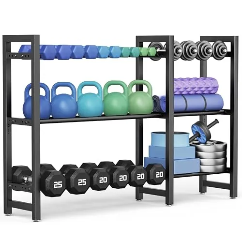 Soporte ajustable de mancuernas con tres pisos, 127 cm, ajustable