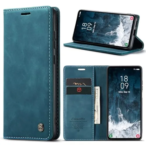 Azororo Funda para Samsung Galaxy S23 FE 5G PU Cuero Premium, Tapa Libro Estuche Flip Case, Tarjetas/Billetera, Soporte Plegable y Cierre Magnético Carcasa para Samsung Galaxy S23 FE -Azul Verde