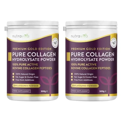 Nutravita Colageno en Polvo 1000g (Paquete de 2) | Péptidos de Colágeno Hidrolizado Bovino en Polvo - 100 Porciones - Collagen Peptides Tipo 1 - con 8 Aminoácidos Esenciales