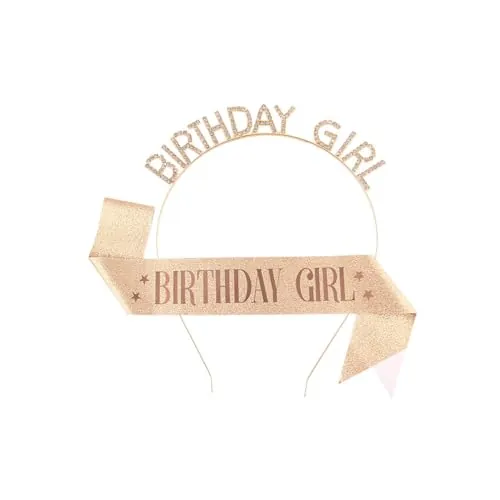 Visxcnu Corona Banda Cumpleaños, Mujer Tiara Corona y Faja de Oro Cinturón de Cumpleaños,Corona de Diamantes Velas,Topper per Mujer "Birthday Girl"Cumpleaños Decoración,bueno para mujeres, fiestas