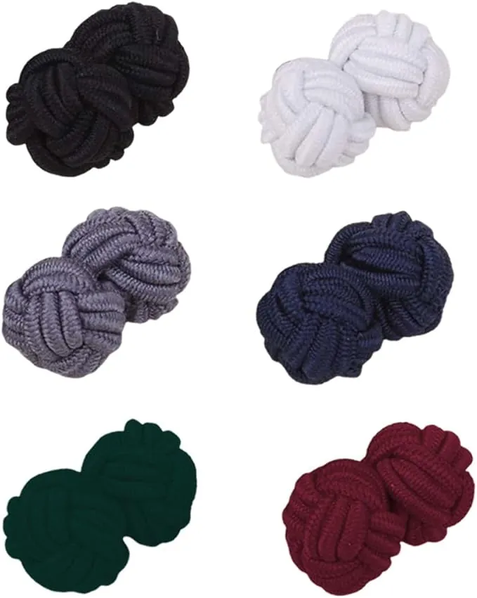 6 Pares Gemelos para Camisa para Hombre, Gemelos para Camisa, Juego de Gemelos con Nudo de Tela de Seda para Camisa/Traje para Hombre/Mujer, Redondos para Regalo de Boda de Negocios