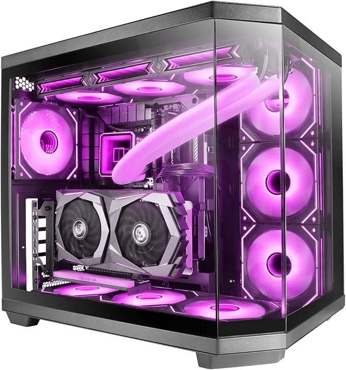Mars Gaming MC-3TCORE, Caja Gaming Custom ATX, Triple Ventana Cristal Templado Extraíble, Cámara Dual, Semitorre Compatible con Placas Base de Conector Inverso, Soporte Refrigeración Líquida, Negro