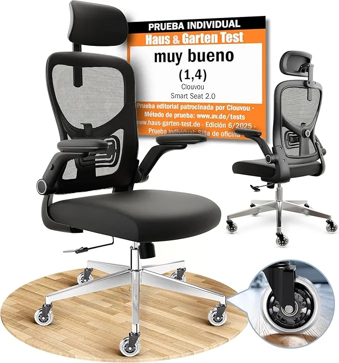 CLOUVOU SmartSeat Silla ergonómica de escitório [GANADORA DE PUREBAS] Silla de Oficina para Gamers Ajustable al 100%, giratoria, cómoda y Resistente hasta 150 kg | Ideal para Trabajo y Estudio