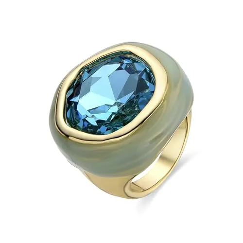 LUXENTER Anillo con Cristal Verde acabado en Oro 18K. Color Verde. Anillo Grande. Joyas para Mujer - Modelo Mantis