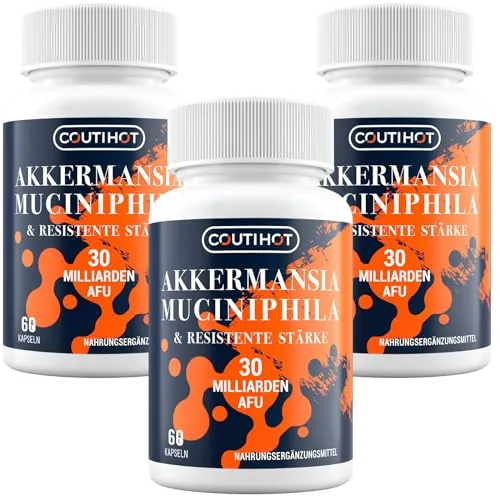 Akkermansia Muciniphila 30 Billones AFU | Con Almidón Resistente | Sin OGM y Sin Gluten para Mujeres y Hombres | 180 Cápsulas