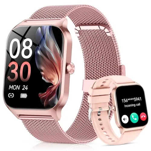 CASCHO Reloj Inteligente Mujer,1.85" HD Smartwatch con Llamadas,120+ Modos Deportes, Monitor Cardiaco y Sueño, Resistente Agua IP68, Whatsapp Llamadas Bluetooth, Regalo Mujer, Android/iOS, Oro Rosa