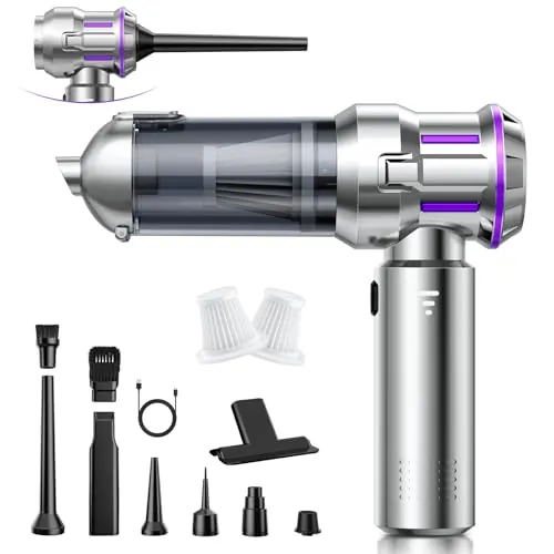 Aspirador de Mano, 25000Pa Aspiradora sin Cable Coche con Descarga de Polvo Automática con un Toque, 4 en 1 Aspirador Coche, Motor sin Escobillas, 3 Niveles, Ideal para Pelo de Mascotas, Coche, Hogar