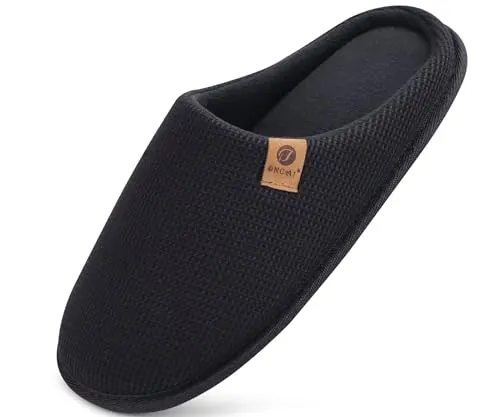 ONCAI Zapatillas Casa Hombre Espuma de Memoria Algodón con Pantuflas de Estar de Imitación Forro de Sintética para Invierno Interiores y Exteriores Suela de Goma Antideslizante Negro Talla 47