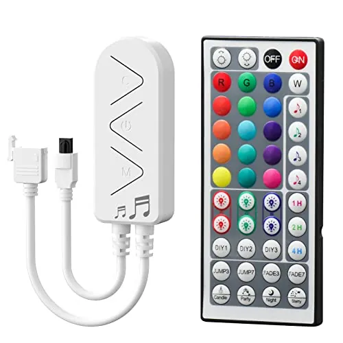 PAUTIX Controlador de tira LED RGB, control remoto de 44 teclas y sincronización de música de control APP, controlador RGB reemplazado para 12 V/24 V 4 pines para tiras LED RGB COB SMD 5050 y 3528